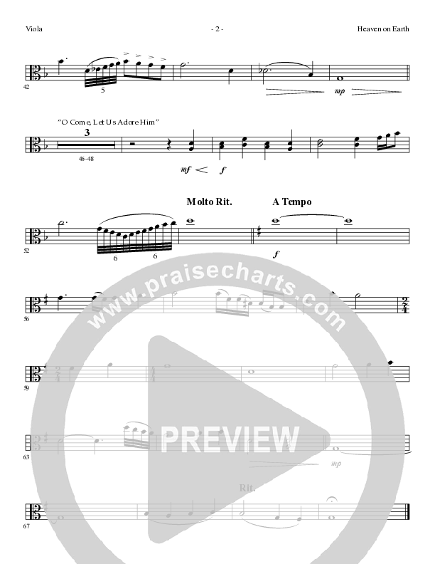 Heaven On Earth with O Come Let Us Adore Him (Choral Anthem SATB) Viola (Lillenas Choral / Arr. Phil Nitz)