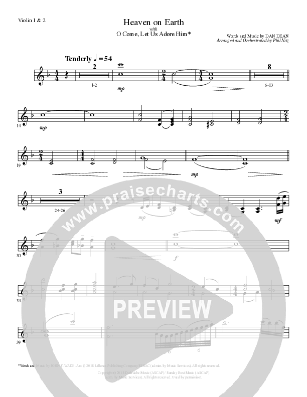 Heaven On Earth with O Come Let Us Adore Him (Choral Anthem SATB) Violin 1/2 (Lillenas Choral / Arr. Phil Nitz)