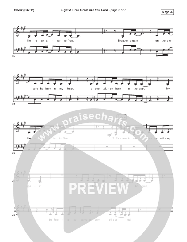 Light A Fire / Great Are You Lord Choir Sheet (SATB) (David Leonard)