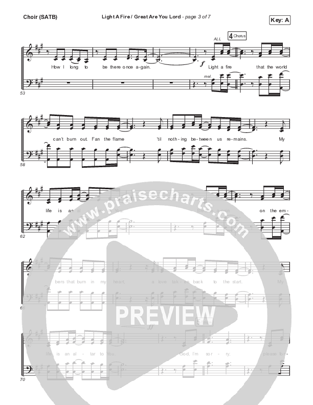 Light A Fire / Great Are You Lord Choir Sheet (SATB) (David Leonard)