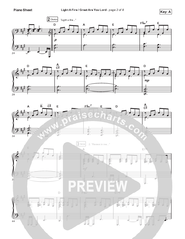 Light A Fire / Great Are You Lord Piano Sheet (David Leonard)