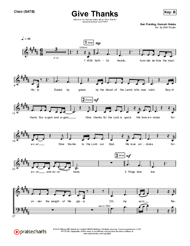 Give Thanks Choir Sheet (SATB) (Hannah Hobbs)