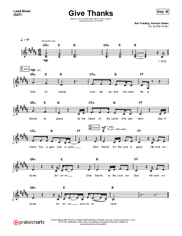 Give Thanks Lead Sheet (SAT) (Hannah Hobbs)