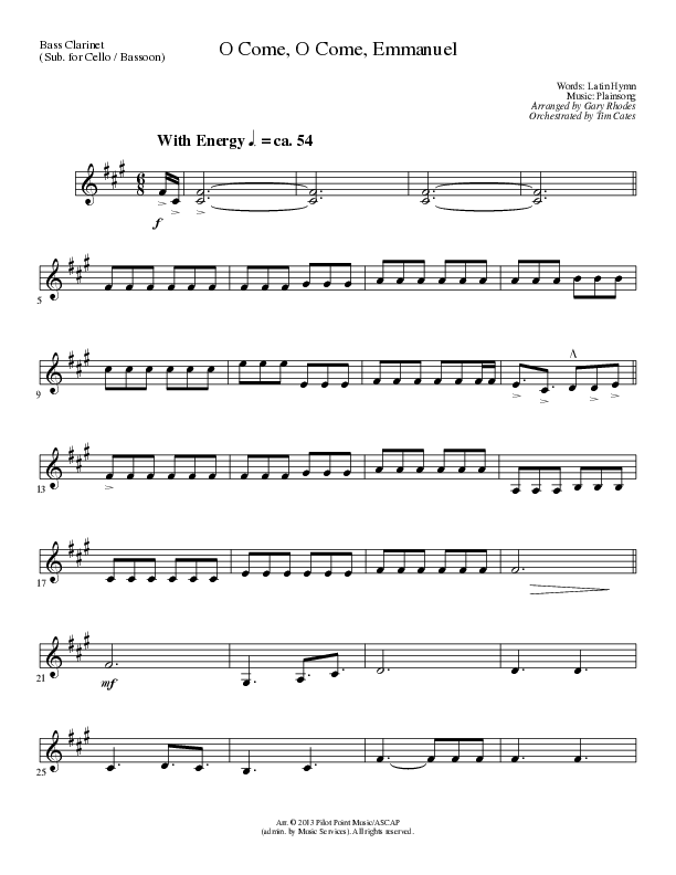 O Come O Come Emmanuel (Choral Anthem SATB) Bass Clarinet (Lillenas Choral / Arr. Gary Rhodes / Orch. Tim Cates)