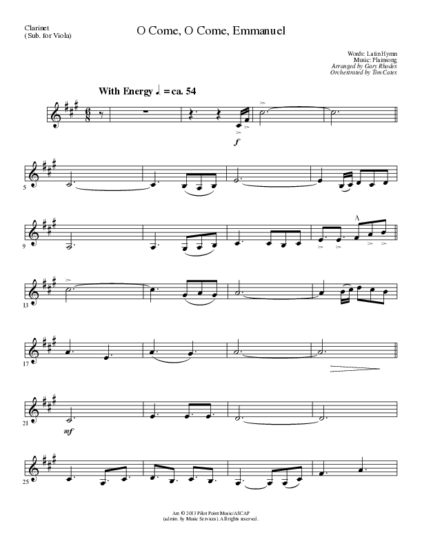O Come O Come Emmanuel (Choral Anthem SATB) Clarinet (Lillenas Choral / Arr. Gary Rhodes / Orch. Tim Cates)