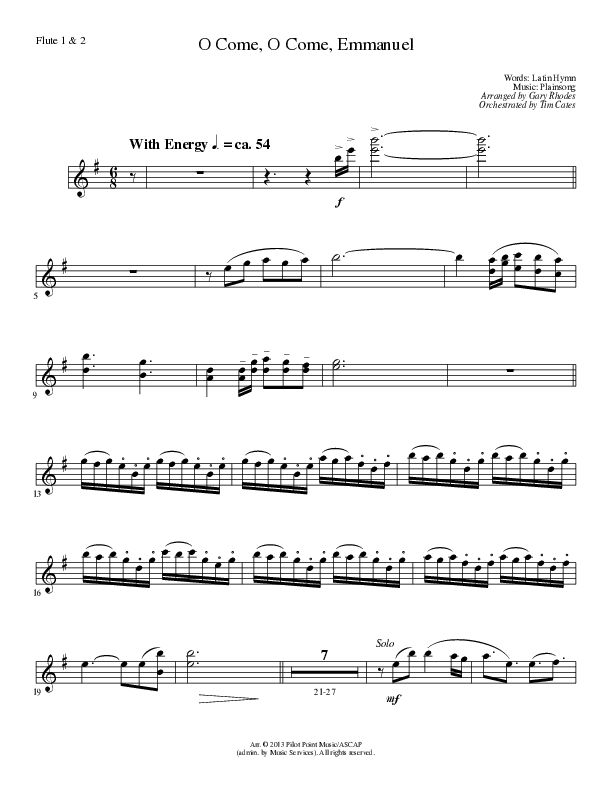 O Come O Come Emmanuel (Choral Anthem SATB) Flute 1/2 (Lillenas Choral / Arr. Gary Rhodes / Orch. Tim Cates)