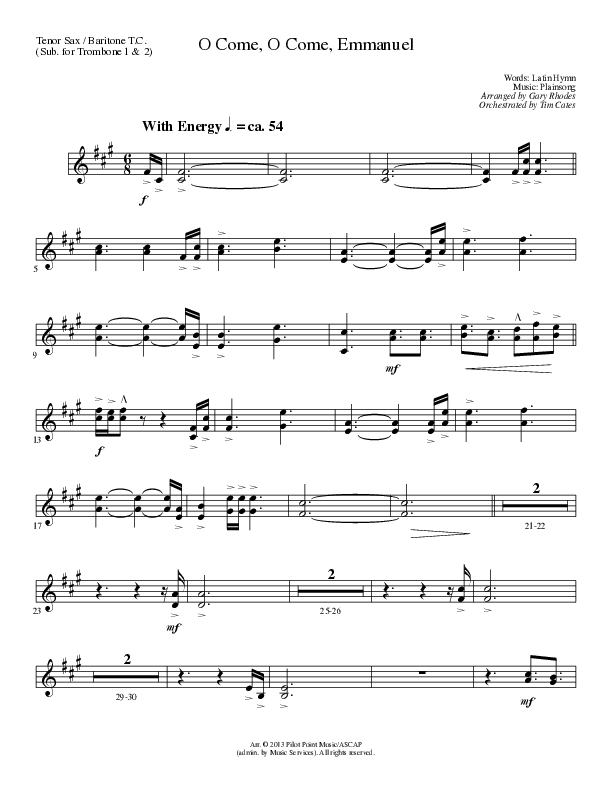 O Come O Come Emmanuel (Choral Anthem SATB) Tenor Sax/Baritone T.C. (Lillenas Choral / Arr. Gary Rhodes / Orch. Tim Cates)