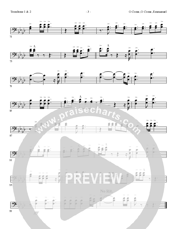 O Come O Come Emmanuel (Choral Anthem SATB) Trombone 1/2 (Lillenas Choral / Arr. Gary Rhodes / Orch. Tim Cates)