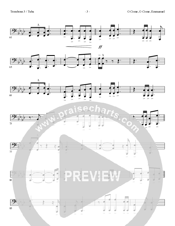 O Come O Come Emmanuel (Choral Anthem SATB) Trombone 3/Tuba (Lillenas Choral / Arr. Gary Rhodes / Orch. Tim Cates)