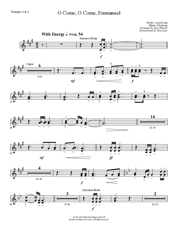 O Come O Come Emmanuel (Choral Anthem SATB) Trumpet 2/3 (Lillenas Choral / Arr. Gary Rhodes / Orch. Tim Cates)