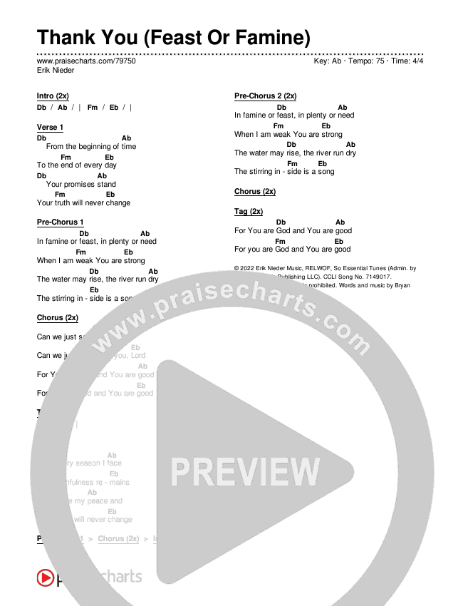 Thank You (Famine Or Feast) Chords & Lyrics (Erik Nieder)