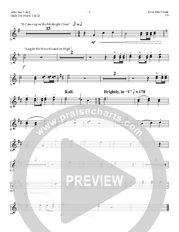 Love Has Come (with Angels From The Realms Of Glory, It Came Upon A Midnight Clear, Angels We Have H (Choral Anthem SATB) Alto Sax (Lillenas Choral / Arr. Marty Parks)