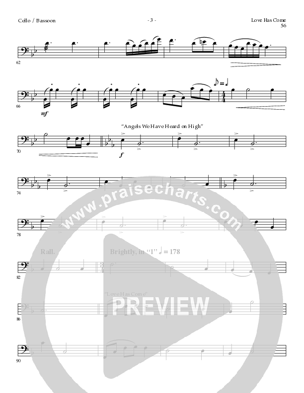Love Has Come (with Angels From The Realms Of Glory, It Came Upon A Midnight Clear, Angels We Have H (Choral Anthem SATB) Cello (Lillenas Choral / Arr. Marty Parks)