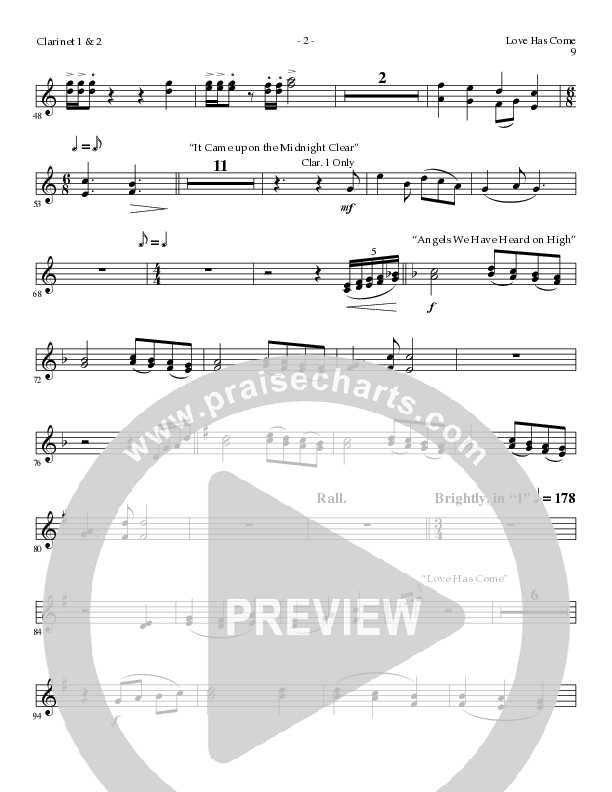 Love Has Come (with Angels From The Realms Of Glory, It Came Upon A Midnight Clear, Angels We Have H (Choral Anthem SATB) Clarinet (Lillenas Choral / Arr. Marty Parks)