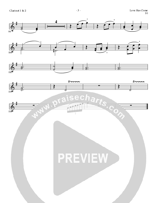 Love Has Come (with Angels From The Realms Of Glory, It Came Upon A Midnight Clear, Angels We Have H (Choral Anthem SATB) Clarinet (Lillenas Choral / Arr. Marty Parks)