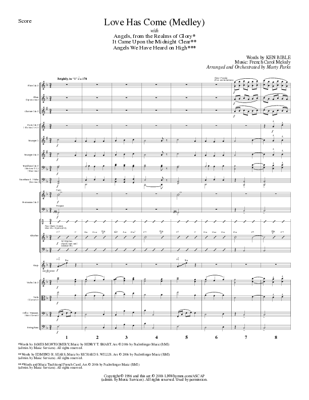 Love Has Come (with Angels From The Realms Of Glory, It Came Upon A Midnight Clear, Angels We Have H (Choral Anthem SATB) Orchestration (Lillenas Choral / Arr. Marty Parks)