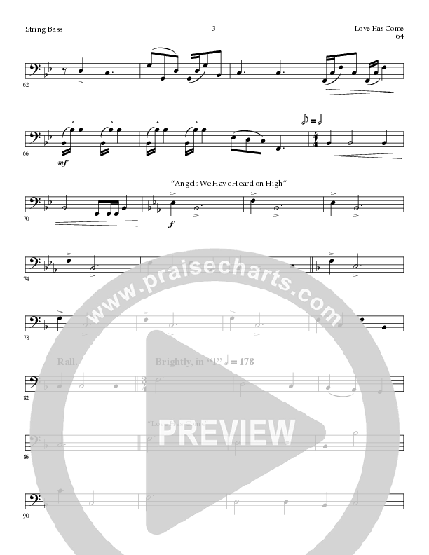 Love Has Come (with Angels From The Realms Of Glory, It Came Upon A Midnight Clear, Angels We Have H (Choral Anthem SATB) Double Bass (Lillenas Choral / Arr. Marty Parks)