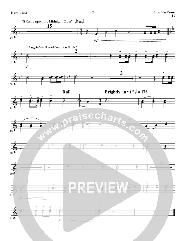 Love Has Come (with Angels From The Realms Of Glory, It Came Upon A Midnight Clear, Angels We Have H (Choral Anthem SATB) French Horn (Lillenas Choral / Arr. Marty Parks)