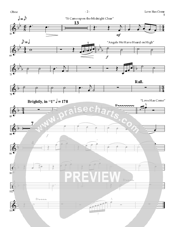 Love Has Come (with Angels From The Realms Of Glory, It Came Upon A Midnight Clear, Angels We Have H (Choral Anthem SATB) Oboe (Lillenas Choral / Arr. Marty Parks)
