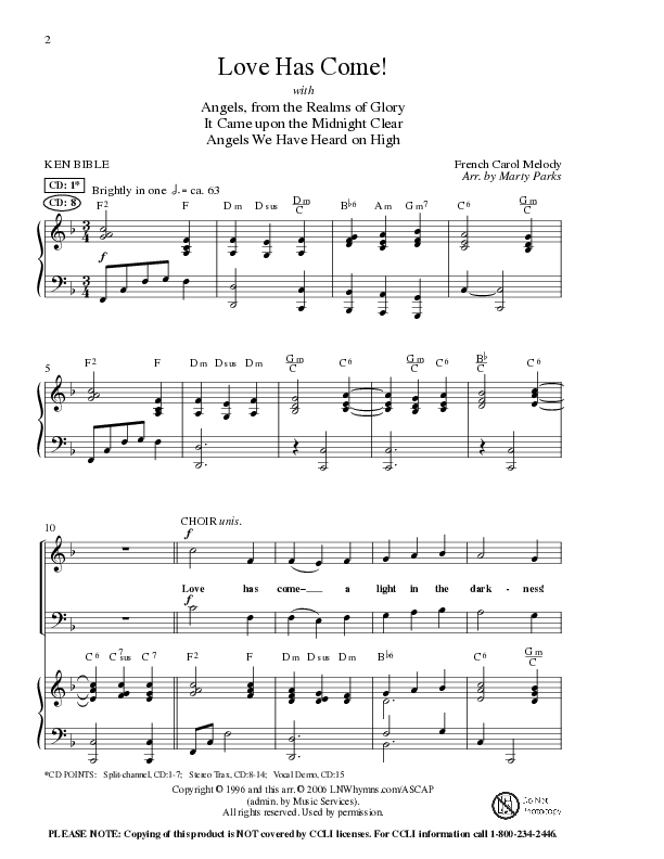Love Has Come (with Angels From The Realms Of Glory, It Came Upon A Midnight Clear, Angels We Have H (Choral Anthem SATB) Anthem (SATB/Piano) (Lillenas Choral / Arr. Marty Parks)