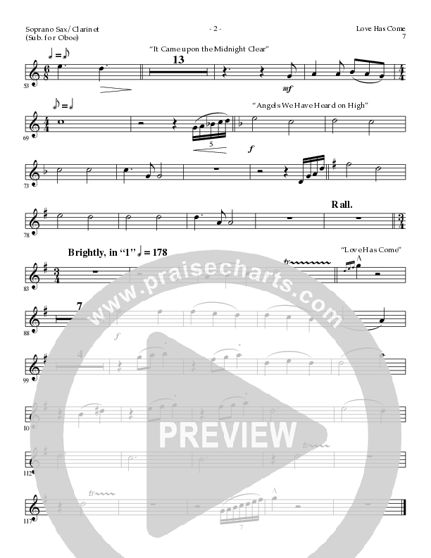 Love Has Come (with Angels From The Realms Of Glory, It Came Upon A Midnight Clear, Angels We Have H (Choral Anthem SATB) Soprano Sax (Lillenas Choral / Arr. Marty Parks)