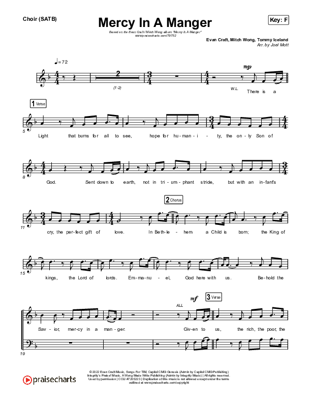 Mercy In A Manger Choir Sheet (SATB) (Evan Craft / Mitch Wong)