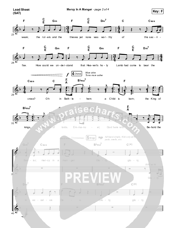 Mercy In A Manger Lead Sheet (SAT) (Evan Craft / Mitch Wong)