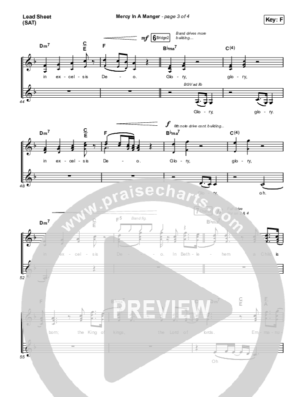 Mercy In A Manger Lead Sheet (SAT) (Evan Craft / Mitch Wong)