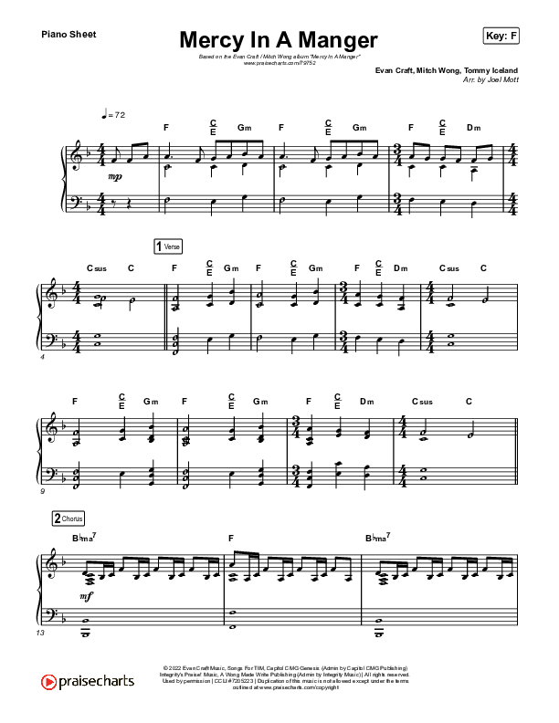Mercy In A Manger Piano Sheet (Evan Craft / Mitch Wong)