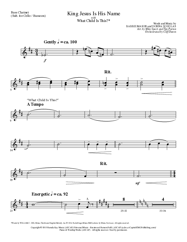 King Jesus Is His Name with What Child Is This (Choral Anthem SATB) Bass Clarinet (Lillenas Choral / Arr. Mike Speck / Arr. Tim Parton)