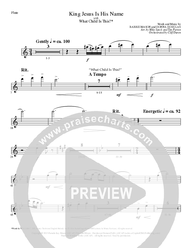 King Jesus Is His Name with What Child Is This (Choral Anthem SATB) Flute (Lillenas Choral / Arr. Mike Speck / Arr. Tim Parton)