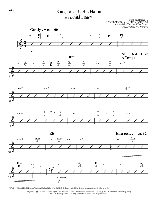 King Jesus Is His Name with What Child Is This (Choral Anthem SATB) Rhythm Chart (Lillenas Choral / Arr. Mike Speck / Arr. Tim Parton)