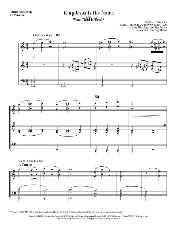 King Jesus Is His Name with What Child Is This (Choral Anthem SATB) String Reduction (Lillenas Choral / Arr. Mike Speck / Arr. Tim Parton)
