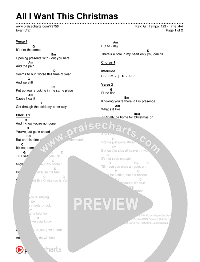 All I Want This Christmas Chords & Lyrics (Evan Craft)