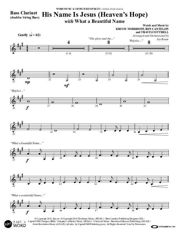 His Name Is Jesus (Heaven's Hope) (with What A Beautiful Name) (Choral Anthem SATB) Bass Clarinet (Word Music Choral / Arr. Jay Rouse)