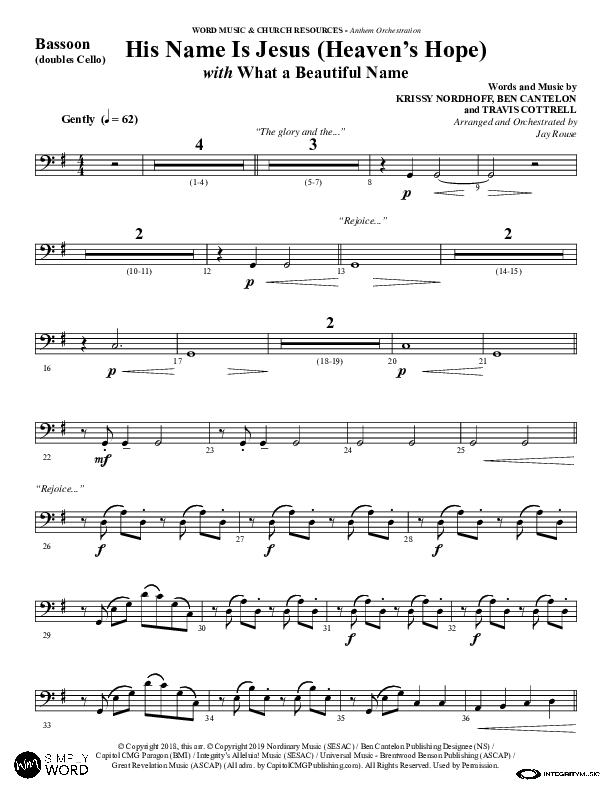 His Name Is Jesus (Heaven's Hope) (with What A Beautiful Name) (Choral Anthem SATB) Bassoon (Word Music Choral / Arr. Jay Rouse)
