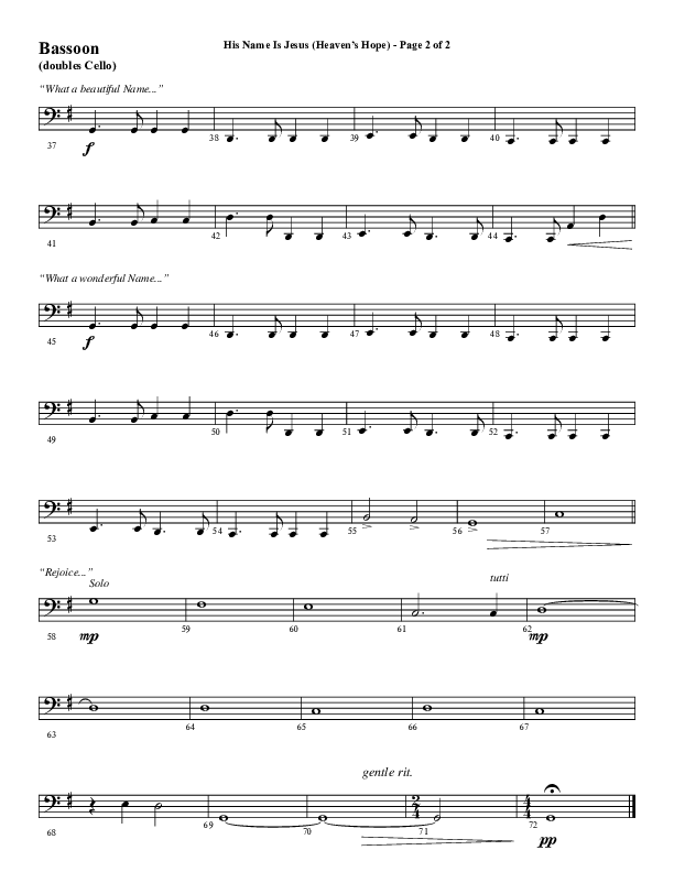 His Name Is Jesus (Heaven's Hope) (with What A Beautiful Name) (Choral Anthem SATB) Bassoon (Word Music Choral / Arr. Jay Rouse)