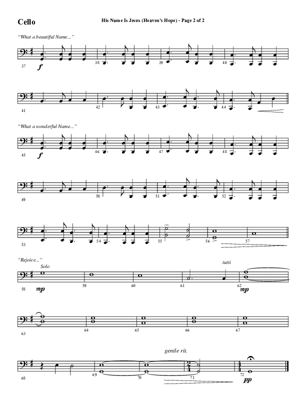 His Name Is Jesus (Heaven's Hope) (with What A Beautiful Name) (Choral Anthem SATB) Cello (Word Music Choral / Arr. Jay Rouse)