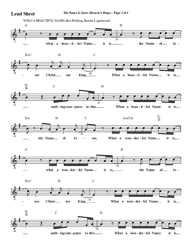 His Name Is Jesus (Heaven's Hope) (with What A Beautiful Name) (Choral Anthem SATB) Lead Sheet (Melody) (Word Music Choral / Arr. Jay Rouse)