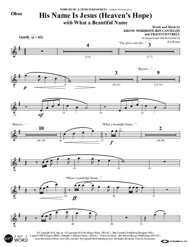 His Name Is Jesus (Heaven's Hope) (with What A Beautiful Name) (Choral Anthem SATB) Oboe (Word Music Choral / Arr. Jay Rouse)