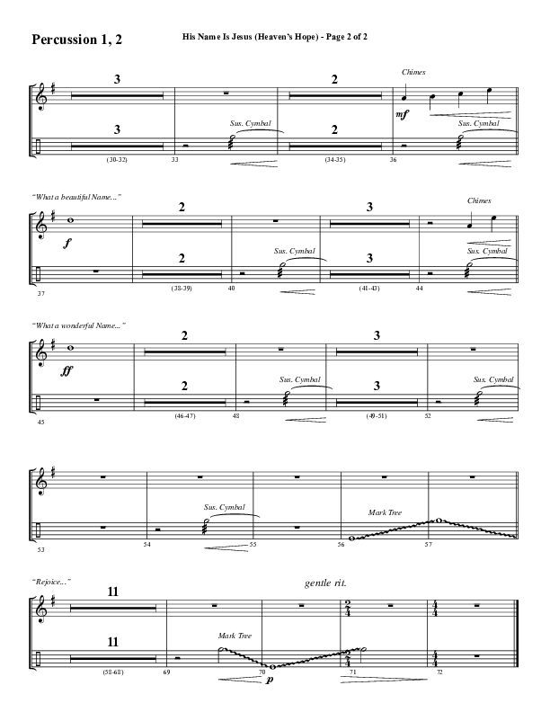 His Name Is Jesus (Heaven's Hope) (with What A Beautiful Name) (Choral Anthem SATB) Percussion 1/2 (Word Music Choral / Arr. Jay Rouse)