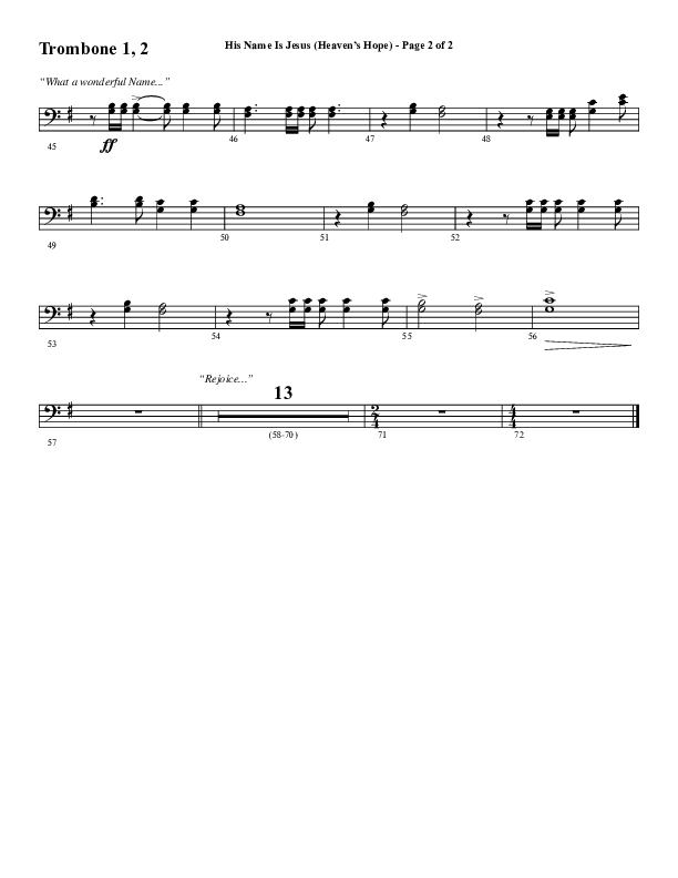 His Name Is Jesus (Heaven's Hope) (with What A Beautiful Name) (Choral Anthem SATB) Trombone 1/2 (Word Music Choral / Arr. Jay Rouse)