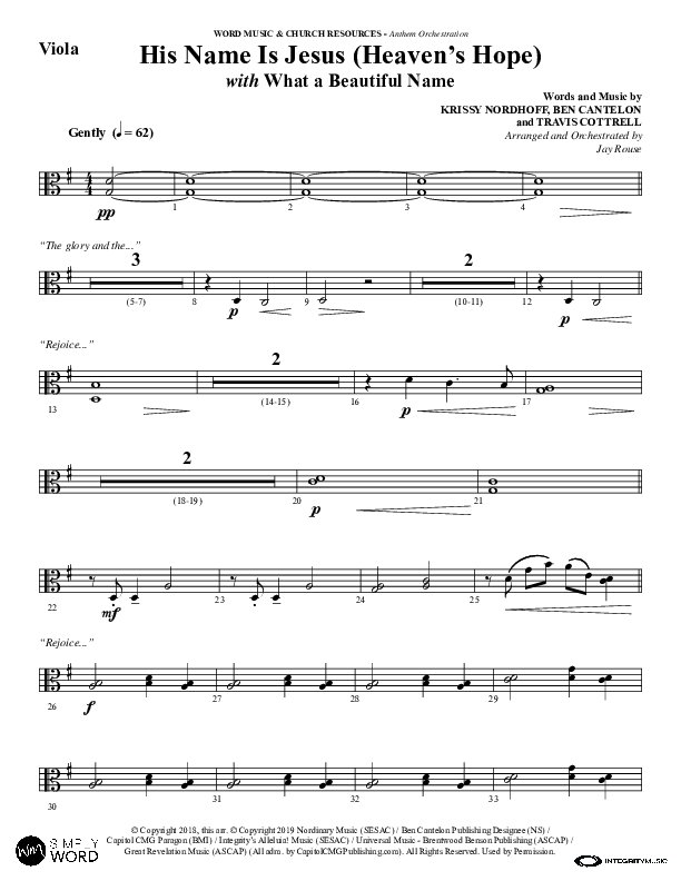 His Name Is Jesus (Heaven's Hope) (with What A Beautiful Name) (Choral Anthem SATB) Viola (Word Music Choral / Arr. Jay Rouse)