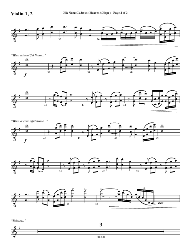 His Name Is Jesus (Heaven's Hope) (with What A Beautiful Name) (Choral Anthem SATB) Violin 1/2 (Word Music Choral / Arr. Jay Rouse)