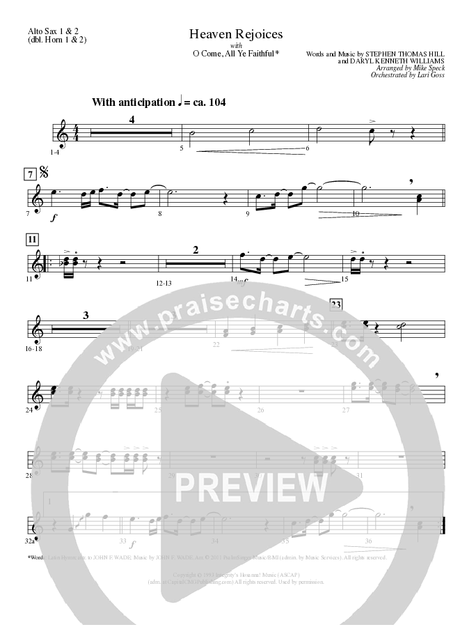 Heaven Rejoices with O Come All Ye Faithful (Choral Anthem SATB) Alto Sax (Lillenas Choral / Arr. Mike Speck)
