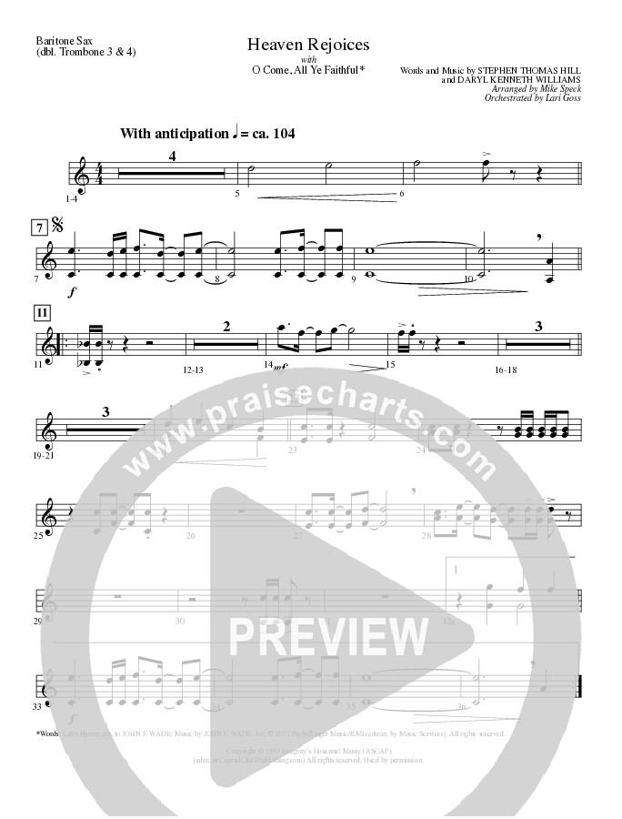 Heaven Rejoices with O Come All Ye Faithful (Choral Anthem SATB) Bari Sax (Lillenas Choral / Arr. Mike Speck)