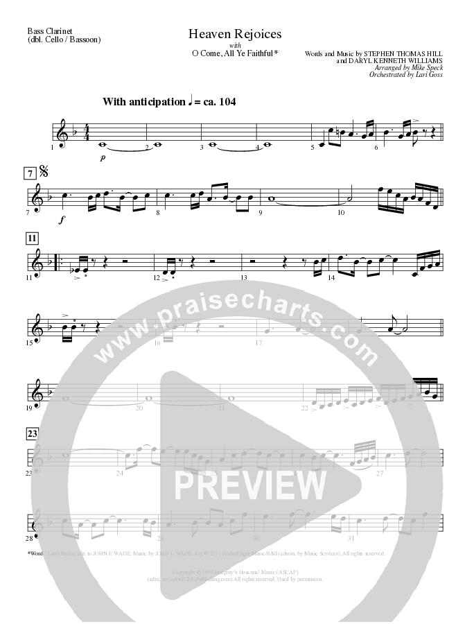 Heaven Rejoices with O Come All Ye Faithful (Choral Anthem SATB) Bass Clarinet (Lillenas Choral / Arr. Mike Speck)