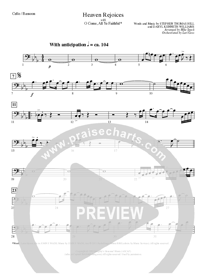 Heaven Rejoices with O Come All Ye Faithful (Choral Anthem SATB) Cello (Lillenas Choral / Arr. Mike Speck)