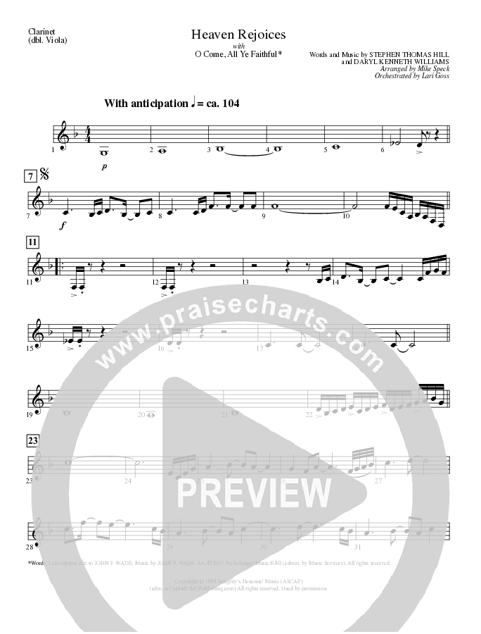 Heaven Rejoices with O Come All Ye Faithful (Choral Anthem SATB) Clarinet (Lillenas Choral / Arr. Mike Speck)