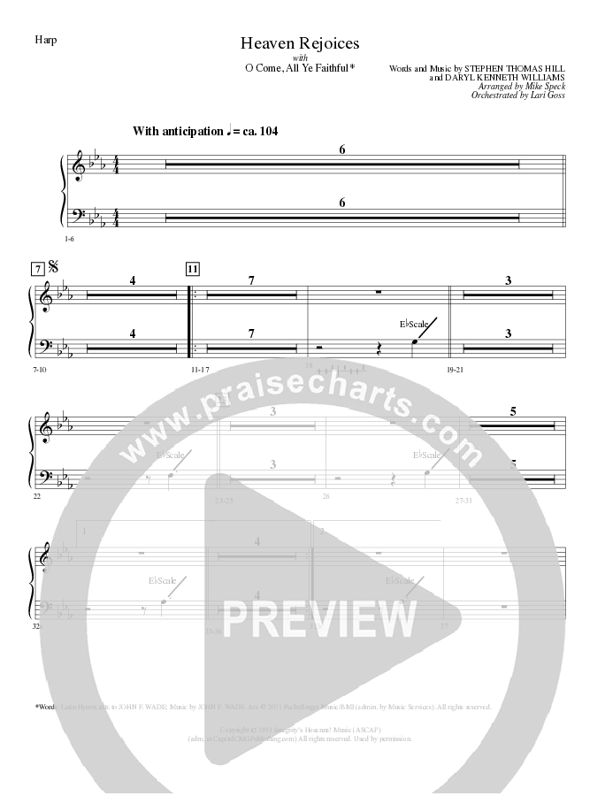 Heaven Rejoices with O Come All Ye Faithful (Choral Anthem SATB) Harp (Lillenas Choral / Arr. Mike Speck)